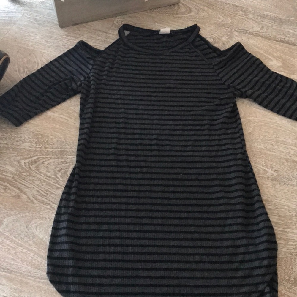 Black grey striped cold shoulder top